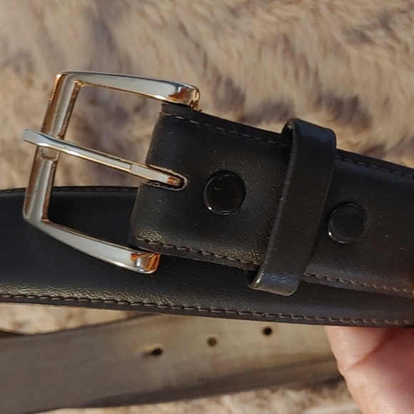 Men's Brown & Gold Leather Belt 32 - Picture 2 of 8